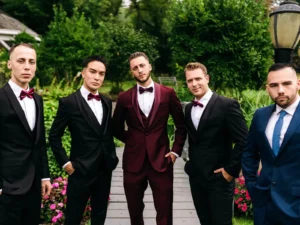 valentine's day wedding outfit for groom and groomsmen
